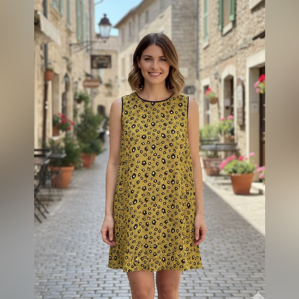 Floral Yellow and Blue Sleeveless Dress
